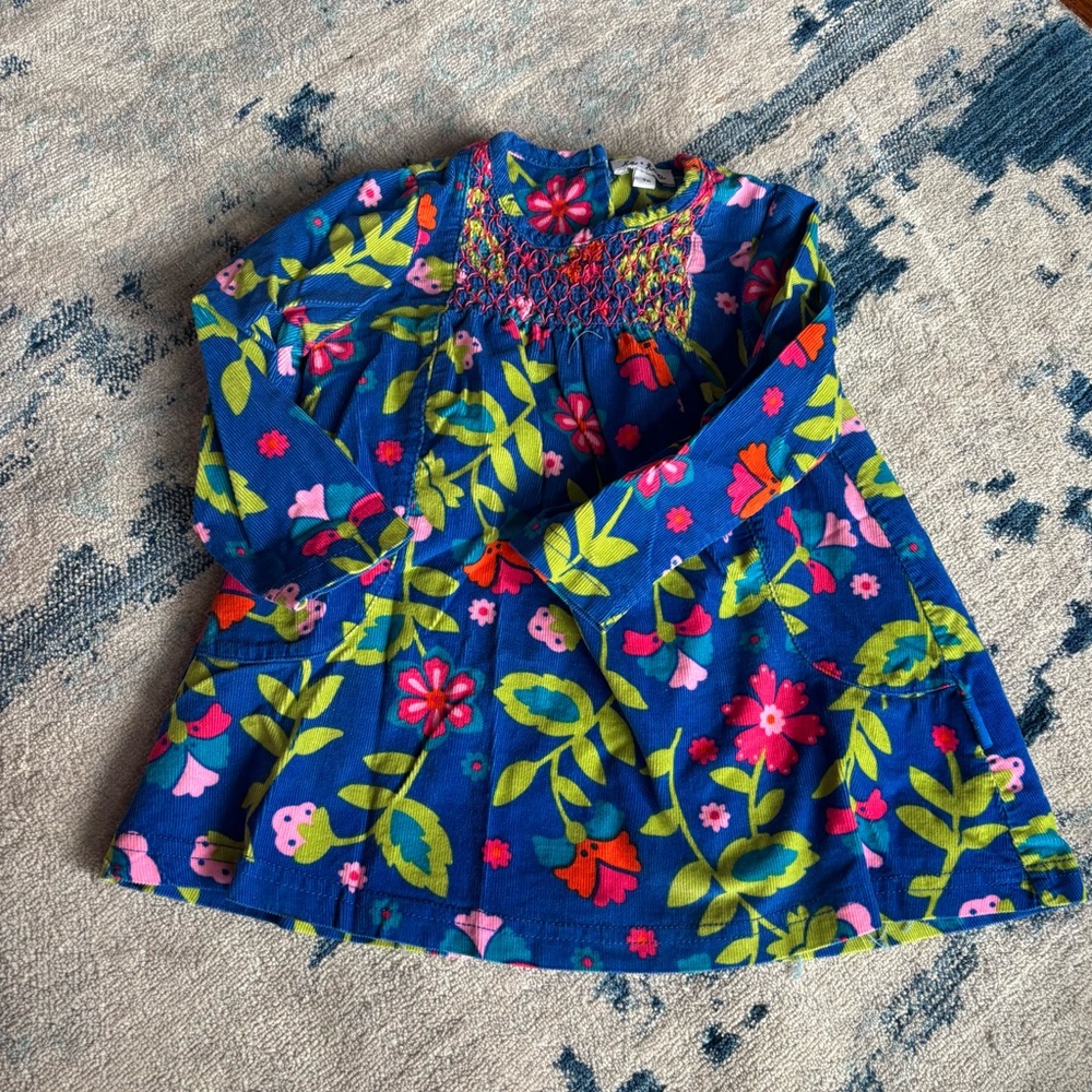Le Top Baby Girl Corduroy Shirt Blouse Blue Pink Floral 9 Months